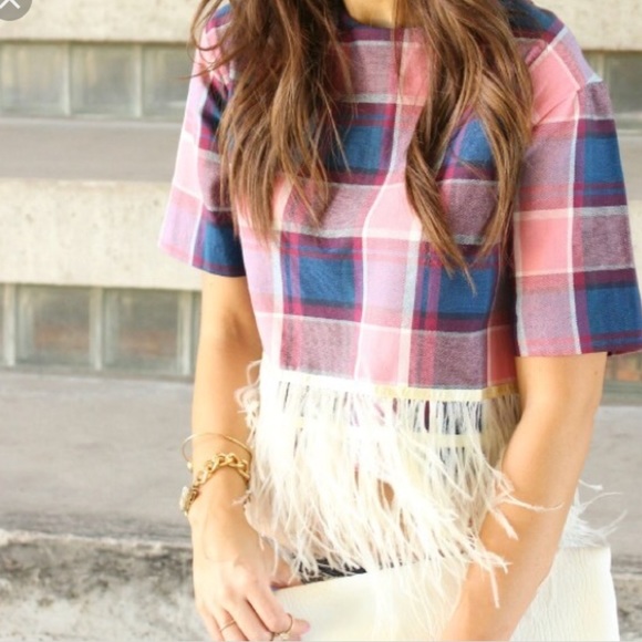 Endless Rose Tops - Endless rose plaid and feather top